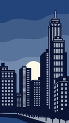 Fototapeta premium Minimal Vector Night Cityscape with Tall Buildings