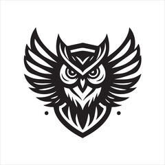 Stylized Owl Emblem with Spread Wings and Shield Shape.