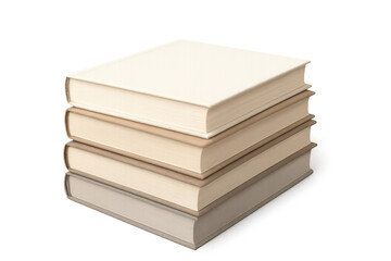Three beige hardcover books stacked and reflecting on a transparent background, creating a simple yet elegant composition