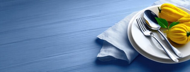 A beautiful autumn table setting features pumpkins, acorns, and colorful leaves arranged around an empty plate, inviting personalization for festive meals or menus.