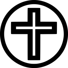 Obraz premium Black and white flat vector of a christian cross icon, minimal detail with clean spiritual outline.