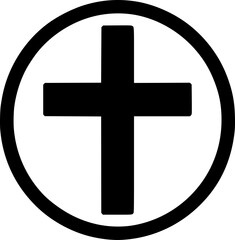 Obraz premium Black and white flat vector of a christian cross icon, minimal detail with clean spiritual outline.