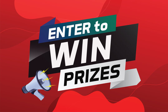 Enter to win prizes word concept vector illustration with megaphone and 3d style for use landing page, template, ui, web, mobile app, poster, banner, flyer, background, gift card, coupon, wallpaper 