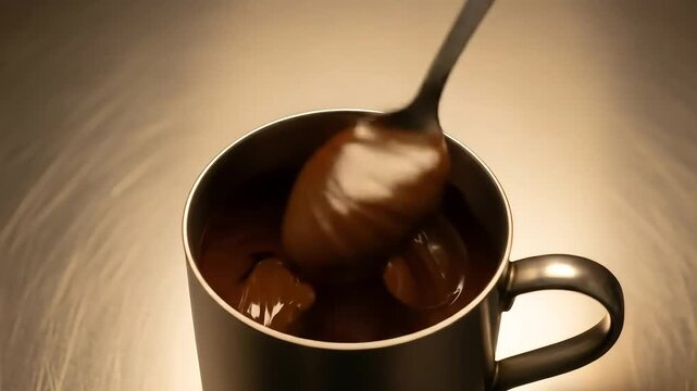Melted Chocolate Indulgence SlowMotion Pour into Mug Rich Brown Swirls.