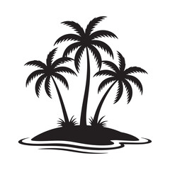 Palm Tree Island Silhouette – Black and White Tropical Landscape Vector.