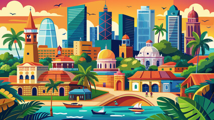 Colombo, Sri Lanka – Palm-fringed urban sprawl meets colonial buildings and markets. A tropical, coastal vector city filled with life and history.