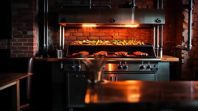 A bar and grill with a rustic, industrial style