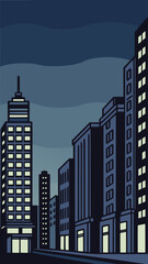 Fototapeta premium Minimal Vector Night Cityscape with Tall Buildings