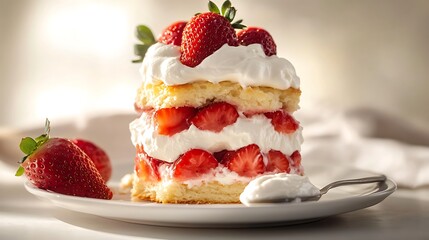 Layered Strawberry Shortcake with Whipped Cream and Fresh Berries