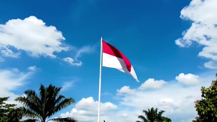 "Indonesian Red and White Flag Fluttering in the Wind on Independence Day"