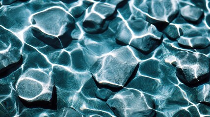 Light reflections creating of mesmerizing pattern on the surface a clear water flowing over rocks