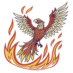 Obraz premium Phoenix bird rising from flames, isolated on a clean background for rebirth or strength.
