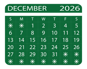December 2026 Calendar, Minimalist Design with Seasonal Icons. Elegant December 2026 Planner Template. 