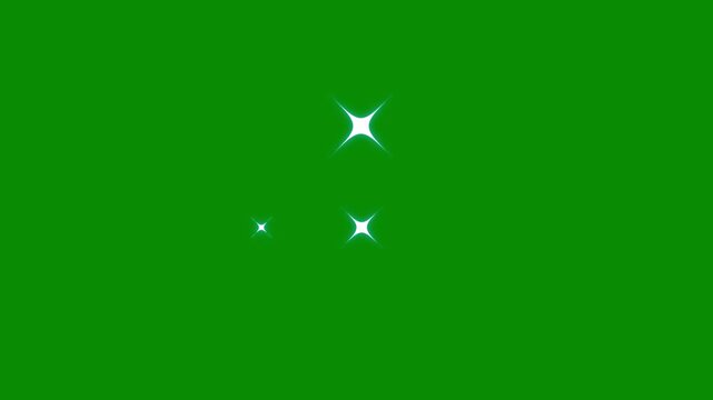 Sparkle twinkling stars in cartoon doodle flat style, blinking glitter star animation, shining light vector elements. Transparent green screen 2D effect of white glowing twinkle stars in 4k.