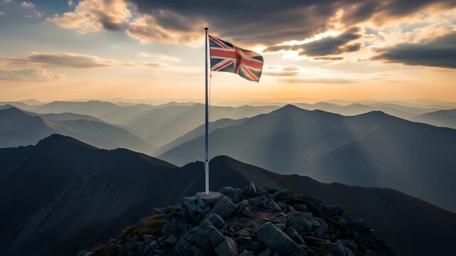 Sunset view flagpole mountains