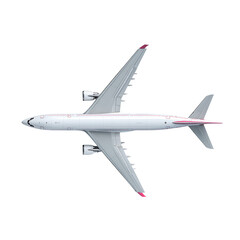 Obraz premium Modern white passenger jet airplane seen from directly above with pink accents on wings and tail Transparent Background
