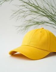 Fototapeta premium Yellow Baseball Cap Close-Up Sporty Detailed Accessory Shot