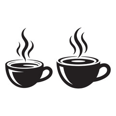 Obraz premium Black coffee cups with rising steam vector