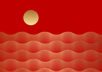 Minimal Japanese themed red and gold wave background 