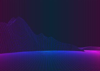 Retro style abstract wireframe landscape background 