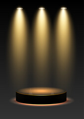 Golden spotlights shining down onto an empty podium 
