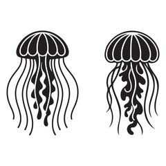Black jellyfish silhouettes with flowing tentacles marine life sea creature