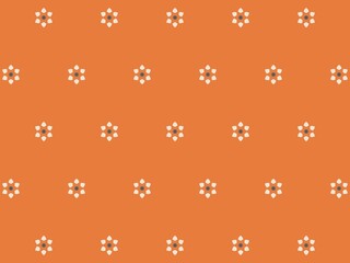 Subtle repeating pattern with small stylized floral motifs in off-white and gray on a burnt orange background, ideal for textile and surface design.