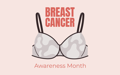 Vector banner for Breast Cancer Awareness Month with red bra illustration. Bright flat design for health campaigns, women support, and medical prevention content.