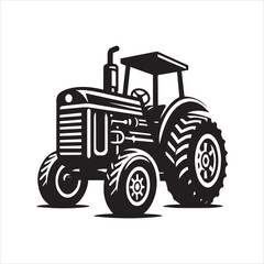 Obraz premium Bold Black and White Tractor Illustration Depicting Agricultural Power and Strength.