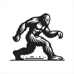 Fototapeta premium Powerful Bigfoot Illustration Walking Silhouette.