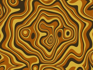 Seamless abstract pattern with swirling, organic lines in warm brown and gold tones, perfect for earthy and retro-inspired designs