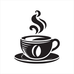Obraz premium Stylized Black and White Coffee Cup with Steam 1.
