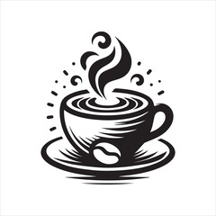 Fototapeta premium Stylized Coffee Cup with Steaming Aroma and Coffee Bean Detail.