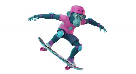 Cartoon monkey skateboarding action illustration