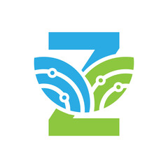 Z Letter With Leaf Technology Icon