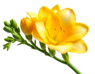  Elegant Yellow Freesia Bloom with Curved Stem, Isolated on Transparent Background" 