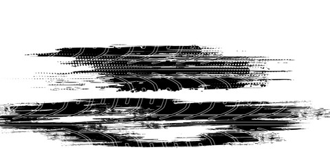 Tire tread marks, wheel textures, tire marks - car racing, motocross, drift, rally, off-road and others. Vector black isolated texture in grunge style with splashes.eps10