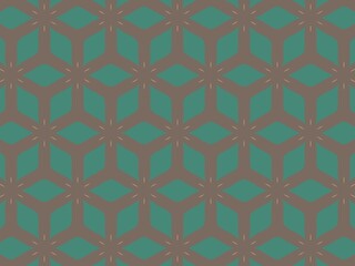 Seamless geometric pattern in teal and brown, featuring repeating geometric shapes for modern textile or wallpaper design