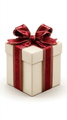 Obraz premium Gift box with red ribbon and bow ready for celebration on white background