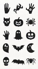 Collection of spooky Halloween silhouettes featuring various haunting symbols and figures on a textured backdrop