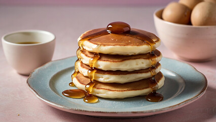 Russian pancakes on pastel table. Created using generative AI tools