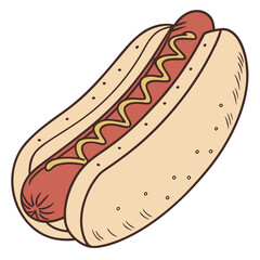 Hot dog with minimal condiments and bun, isolated on a clean background for fast food.