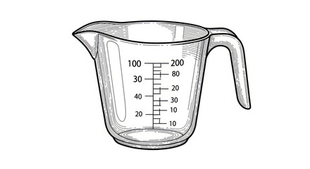 Clear Glass Measuring Jug with Markings on White Background