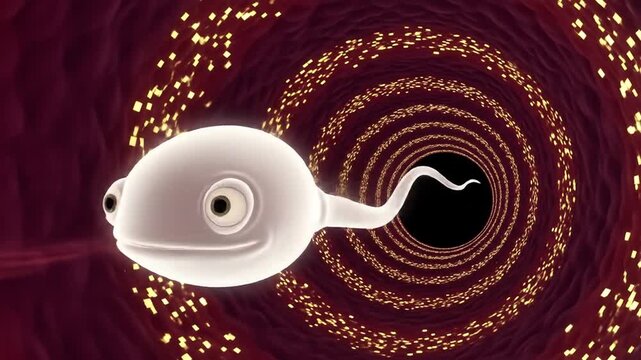 Animated sperm cell in glowing tunnel
