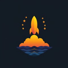 Rocket launches from ocean with stars shining brightly in the night sky, creating a stunning visual display