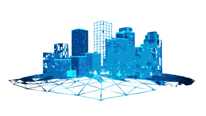Futuristic city skyline illustration of modern architecture and urban planning in digital blue design concept