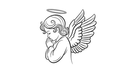 Cherubic Angel with Halo, Praying, Detailed Wings