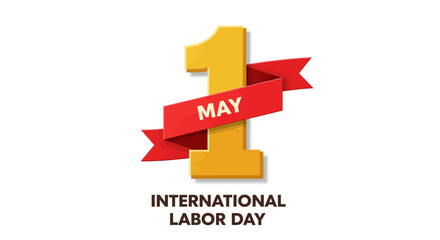 Golden Number One with Red Ribbon for May Day Celebration