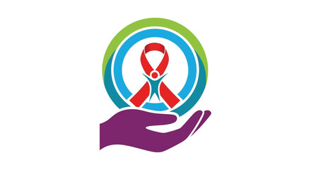 Symbolic Red Ribbon with Person Inside, Supported by Hand.
