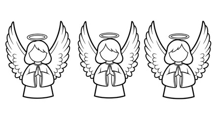 Three Praying Angel Figures with Wings and Haloes